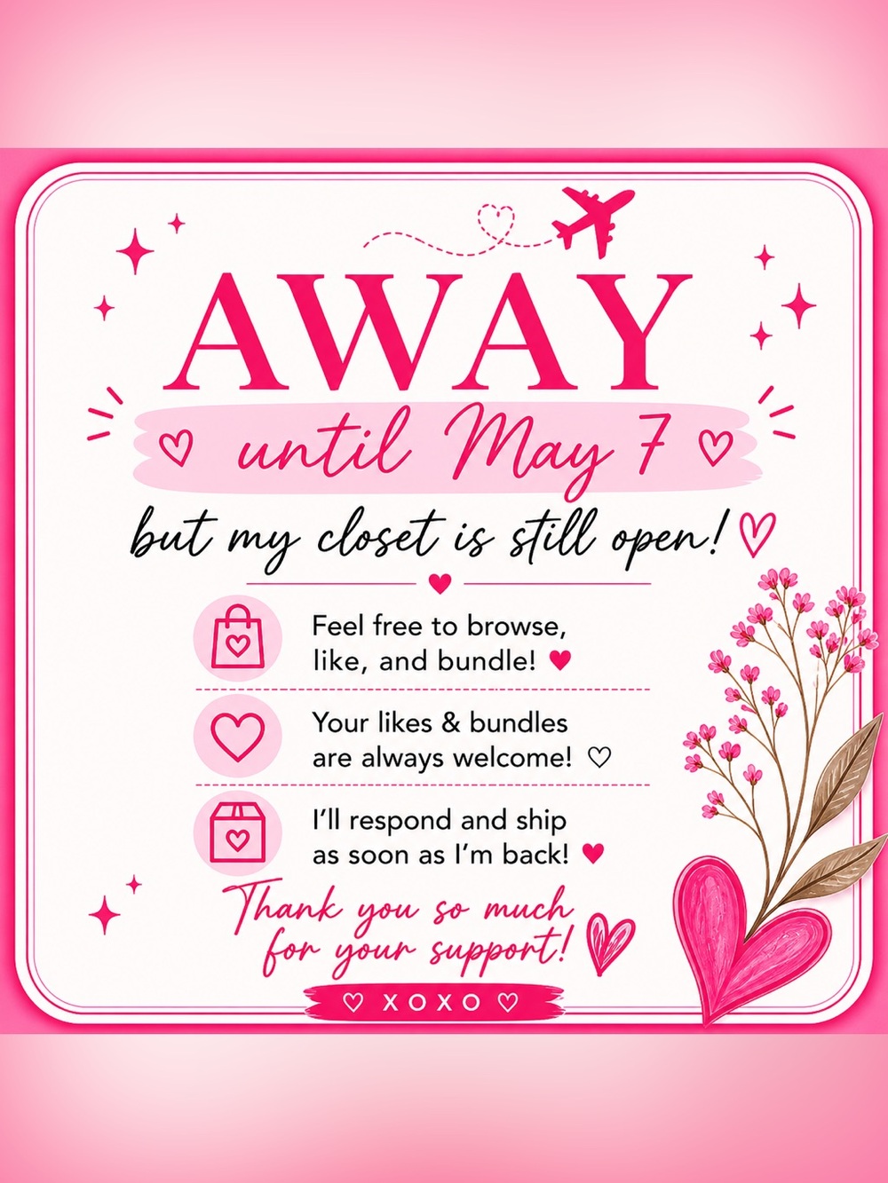 Away Sign - Pink Floral Closet Notice